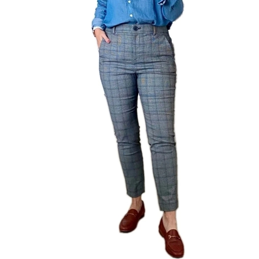 LOFT size 4 PETITE Gray Houndstooth Plaid High Waist Skinny Pants Career Casual